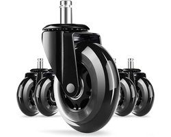 Hiaonyx Zwenkwielen - bureaustoel wielen 11mm - 5 stuks - Superstil - Rubberen materiaal - Geschikt voor alle soorten tapijten of vloeren