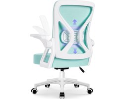 Hiazurm Bureaustoel-Ergonomische bureaustoel-bureaustoelen voor volwassenen-Opklapbare armleuningen-Lendensteun-Verdikt en verbreed zitkussen-Blauwachtig wit