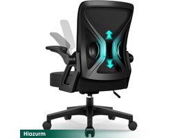 Hiazurm Bureaustoel-Ergonomische bureaustoel-bureaustoelen voor volwassenen-Opklapbare armleuningen-Lendensteun-Verdikt en verbreed zitkussen-Zwart