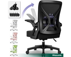 Hiazurm Bureaustoel – Ergonomische bureaustoel met stille wielen – Bureaustoel voor volwassenen – Opklapbare armleuningen – Verstelbare lendensteun – Verdikt en verbreed zitkussen – Zwart