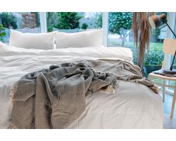 Hibboux mousseline sprei 160x240 groen/beige dubbelzijdig