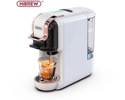 HiBrew 5 in 1 koffiezetapparaat – Koffiemachine – Meerdere Capsules – Koffiepad machine - Heet/Koud – 20=Bar – Wit met Roze