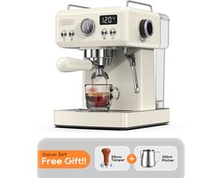 HiBREW H10A koffiezetapparaat, 19 bar extractiedruk, instelbare temperatuur en kopvolume, 58 mm filterhouder, verwijderbaar waterreservoir van 1,8 liter, beige - EU-stekker
