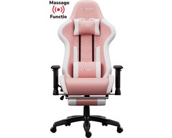 HICON Gamestoel Mondo - Ergonomisch Massagestoel - Gaming stoel - Bureaustoel - Verstelbaar - Gamestoelen - Racing - Gaming Chair - Wit/Roos