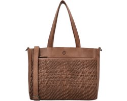 Hide & Stitches Inspired by Illusion Shopper - Leer - Gevlochten Detail - Voorvak - Achtervak - Schouderband - Dames - Schoudertas - Tas - Leren Dames Tas - Bruin