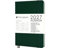 Hieroglyphs Agenda 2027 A5 - 1 Week op 2 pagina's - Harde Kaft - Elastiek - Opbergvak - 2 Bladwijzers - Weekagenda Jaaragenda Volwassenen - Groen