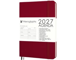 Hieroglyphs Agenda 2027 A5 - 1 Week op 2 pagina's - Harde Kaft - Elastiek - Opbergvak - 2 Bladwijzers - Weekagenda Jaaragenda Volwassenen - Scharlaken Rood