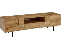 HiFi Lowboard Hangend Mango Massief Hout / Metaal 150x25x35 cm TV-Dressoir Zwart | Design TV-Meubel Modern | TV-Tafel Wand | TV-Bord Woonkamer