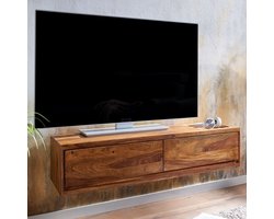 HiFi Lowboard Hangend Sheesham Massief Hout 108x25x34 cm TV-Dressoir | Design TV-Meubel Modern | TV-Tafel Wand | TV-Bord Woonkamer