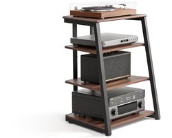 Hifi Meubel met 4 Planken – Audio Rack van Hout en Staal – Verstelbare Poten – 61 x 51,8 x 78 cm