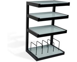 HiFi meubel opbergrek - zwart satijn vinyl - matglazen deuren - stijlvol en functioneel - SnelShoppen