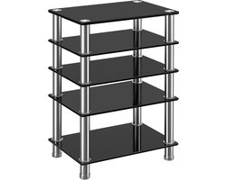 HiFi Rack en Standaard - Audio Rack Kast met 5 Laags Tempered Glasplanken - AV Plank voor Platenspeler en DVD - TV Tafel Stand - Audio Entertainment Eenheid - Mediacabinet voor Optimaal Geluid
