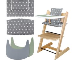 High Chair Kussen - Zacht En Comfortabel Baby Stoelkussen - Inclusief 2 Stuks Placemat - Maakt Baby Zitten Meer Comfortabel - Grijze Sterren