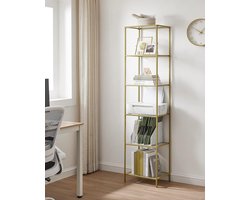 High Staande planken - Boekenplank - Badkamerplanken - 6 Laag - keukenplanken Smalle plank voor woonkamer Slaapkamer Studie Gehard glas Stalen frame Goudkleurig