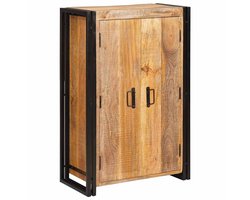 Highboard | Hoge kast | Dressoir | Keukenbuffet met Deuren Bruin Massief Ruw Mangohout en Metaal