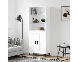 Highboard Kast - Dressoir Opzetkast - Woonkamer Opbergen - Met Metalen Poten - 69.5x34x180 cm - Wit