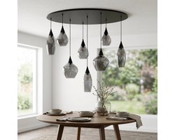 Highlight Moderne Hanglamp E14 Cambio 8 Lichtpunten Ovaal Smoke/Zwart Metaal Eetkamer Keuken Dimbaar