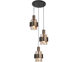 Highlight Moderne Hanglamp E27 Marrone 3 Lichtpunten Rond Brons/Zwart Glas Eetkamer Gang/Hal Keuken Dimbaar Diameter 40cm