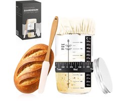 Highlygoods® Zuurdesem Starter Set - Zuurdesembrood Bakken Starterskit - Sourdough Kit - Borosilicaatglas Pot - Rijsmandje - Banneton – Fermenteren - Bakspullen Pakket – Bakset – Brood Maken Accessoires - Broodbakken Bakgerei - Siliconen Rubber