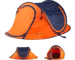 Hikemeister ® 3 Plus Koepeltent Pop up met binnentent – 220 x 120 x 95 CM – Trekking - Fesitval verduisterend - tent 2 persoons - incl. draagtas - waterdichte tent – Oranje Blau SPF 50 zon protectie 2 persoons