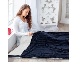 Hikemeister ® Rib Fleece deken - fleece plaid - Blauw - 150x200 cm - luxe woonplaid - warm - rib design - zachte deken