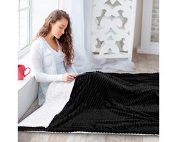 Hikemeister ® Rib Fleece deken - fleece plaid - Zwart - 150x200 cm - luxe woonplaid - warm - rib design - zachte deken
