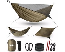 Hikr® Hangmat - 2 personen - Premium 210T Nylon - Bushcraft - Klamboe & Muggennet - 300KG reis hangmat - Survival - Outdoor - Hiking - Muskietennet - Lichtgewicht