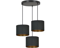 HILDE Hanglamp – 3 Lichtpunten – Zwart met Goud – Fluweel – Verstelbare Hoogte – E27 – Modern & Klassiek