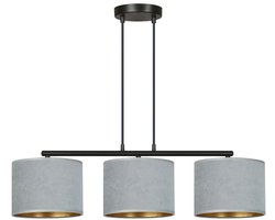 HILDE Hanglamp met 3 Lampenkappen – Verstelbaar – Fluweel Grijs met Gouden Binnenzijde – E27 Fitting – Modern en Klassiek Design