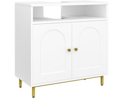 HILINSIE Badkamermeubel - Wastafelkast met Open Plank & 2 Deuren - Verstelbare Plank - Vrijstaand - Voor Badkamer, Woonkamer, Hal of Keuken - Wit