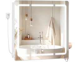 HILINSIE badkamerspiegelkast met LED-verlichting en verstelbare planken, badkamerspiegelkast, 3 kleurtemperaturen, dimbaar, badkamerkast met spiegel, 16,5 x 80 x 75 cm, wit