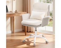 HILINSIE - Bureaustoel - Ergonomische Bureaustoel - Bureaustoelen voor Volwassenen - Dubbel Gelaagd Zitkussen - 360 Graden Draaibaar - Stoel voor Thuiskantoor van Ademende Sherpastof en PU-Leer - Beige-Wit