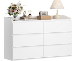 HILINSIE Chest of Drawers, Dresser with 6 Drawers, Side Cabinet with Work Surface, Locker with Top Railing, Modern Style, Suitable for Living Room and Bedroom, 40 x 138 x 84 cm, White