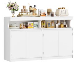HILINSIE Dressoir, keukenkast met 2 deuren, buffetkast met open schap, opbergkast, verstelbare planken, voor keuken of woonkamer, 40 x 140 x 85 cm, Wit