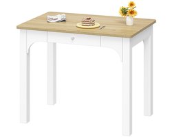 HILINSIE Eettafel In Houtlook, Keukentafel Met Lades, 50 x 80 x 75 cm, Wit, Vierkant, Massief Houten Poten, Plaats Voor 4 Personen, Modern, Geschikt Voor Eetkamers, Keukens En Kleine Ruimtes
