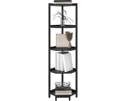HILINSIE Hoekplankstandaard, Hoekboekenplank, Opslag Staande Plank met Metalen Frame, Plantenstandaard, Hoekboekenkast voor Woonkamer, Thuiskantoor, Slaapkamer, 5-Tier Zwart Hoekrek, boekenkast met 5 verdiepingen, staand rek, opbergrek