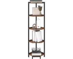 HILINSIE Hoekplankstandaard, Hoekboekenplank, Opslag Staande Plankenkast met Metalen Frame, Plantenstandaard, Hoekboekenkast voor Woonkamer, Thuiskantoor, Slaapkamer, 5-Tier Rustiek Bruin Hoekrek, boekenkast met 5 verdiepingen, staand rek, opbergrek
