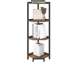 HILINSIE Hoekrek, boekenkast met 4 verdiepingen, staande rek, opbergrek, hoekboekenkast, geschikt voor woonkamer, werkkamer en kantoor, 30 x 30 x 105 cm, vintage bruin-zwart