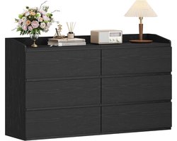 HILINSIE ladekast met 6 lades, 40 x 138 x 84 cm, zwart, bijzettafel met werkblad, locker met bovenrail, moderne stijl, geschikt voor woonkamer en slaapkamer