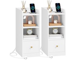HILINSIE Nachtkastje Set van 2 met Oplaadstation,USB & Type C Poort,Wit
