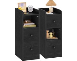HILINSIE Nachtkastje Smalle Bijzettafel met 2 Laden, Nachtkastje met Open Vak, Verstelbare Lade Positie voor Slaapkamer, Woonkamer, 30 x 24 x 65 cm Zwart (2er Set)
