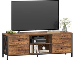 HILINSIE TV-meubel met 4 lades TV-tafel voor tv's tot 147 cm, met 2 open tv-meubels, 40 x 147 x 50 cm, voor woonkamer, slaapkamer, eetkamer, rustiek bruin