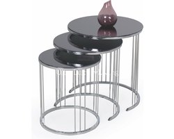 HILTON Metal Bijzettafel Set Van 3 - Antraciet/Chroom