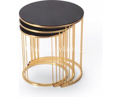 HILTON Metal Bijzettafel Set Van 3 -Zwart/Goud