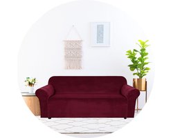 Hilvard - Bankhoes Stretch 3 zitsbanken - Zetelhoes - Bankbeschermer - Sofa Cover - Zetelbeschermer Huisdieren - Bank hoes - Wasbaar - Rood Bordeaux