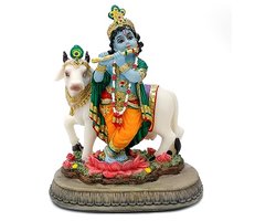 Hindoe God Krishna Standbeeld - 14,5 cm Hoog Indisch Sculptuur voor Meditatie en Decoratie