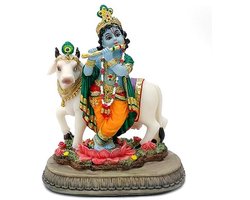 Hindoe God Krishna Standbeeld - 14,5 cm Hoog Indisch Sculptuur voor Meditatie en Decoratie
