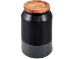 Hinxton zwart/grijs medium voedselvoorraadpot met deksel | Keukenorganisatie, kast opbergcontainer | Keramiek/Acacia/siliconen | (H) 172 mm x (D) 110 mm