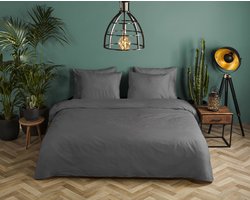 HIP dekbedovertrek effen kleur - Lits jumeaux 240x200/220 cm - Antraciet - 100% Katoen satijn
