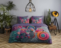 HIP dekbedovertrek kleurrijke mandalas en een olifant - 1 persoons 140x200/220 cm - Paars - 100% Katoen satijn
